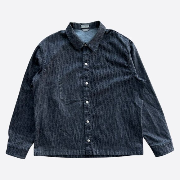 Dior Dark Blue Oblique Denim Button Up Shirt